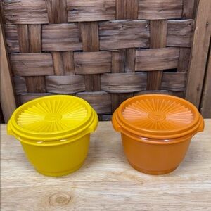 Vintage Tupperware Yellow and Orange Lidded Bowls